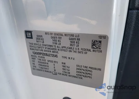 2011 GMC Acadia Sle from USA, damaged, VIN 1GKKRPED5BJ272645